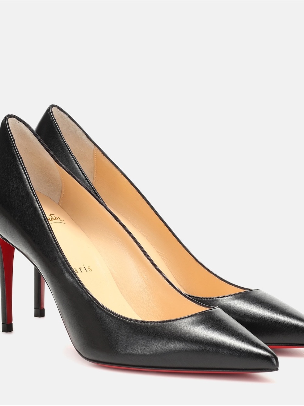 Christian Louboutin Black Leather 3 Inch Pointed Pumps with Red Sole